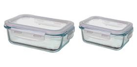 Jogo 2 Potes de Vidro 350ml/620ml tampa Hermética Marmita Forno freezer