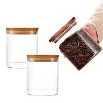 Jogo 2 Potes De Vidro Hermético Mantimento Tampa Bambu 700ml