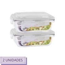Jogo 2 Potes de Vidro Hermético Marmita Dieta Fit 1040 ml