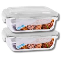 Jogo 2 Potes de Vidro Hermético Marmita Tampa 4 Travas 370ml