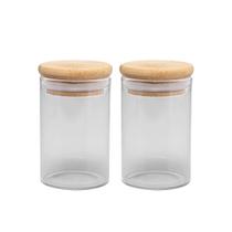 Jogo 2 Potes Hermético Porta Mantimento Vidro Borossilicato Tampa Bambu 90ml - Wolff