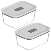 Jogo 2 Potes Herméticos C/ Tampa Empilhável Vidro Transparente Multiuso Geladeira Marmita Cozinha Microondas Organizador