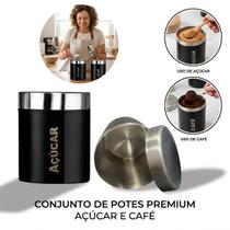 Jogo 2 Potes Herméticos Café E Açúcar Preto Inox 800ml Jogo 2 Potes Herméticos Café E Açúcar Preto Inox 800ml