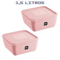 Jogo 2 Potes Rosa Quadrado 1,5L Linha Gourmet Marmita