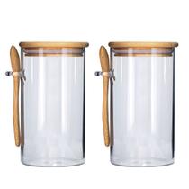 Jogo 2 Potes Vidro Hermético 870ml com Tampa Bambu e Colher Bambu - Tuut
