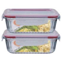 Jogo 2 Potes Vidro Hermetico Retangular Canelado 1040ml
