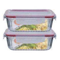 Jogo 2 Potes Vidro Hermetico Retangular Canelado 1520ml