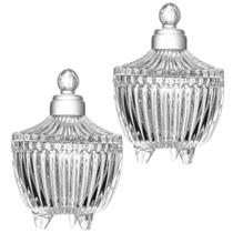 Jogo 2 Potiches Cristal Decorativo para Bijus Lembranças Doces Chá de Bebê Casamento Versátil Elegante Transparente com Tampa Poter Organizador Jogo 2 Potiches Cristal Decorativo para Bijus Lembranças Doces Chá de Bebê Casamento Versátil Elegante Transparente com Tampa Poter Organizador