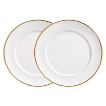 Jogo 2 Prato de Sobremesa Branco de Vidro Opaline Borda Filete Dourado 19cm Haüskraft Jogo 2 Prato de Sobremesa Branco de Vidro Opaline Borda Filete Dourado 19cm Haüskraft