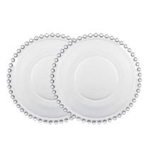 Jogo 2 Prato de Sobremesa Cristal Pearl Clear Transparente Bolinha Wolff 19cm