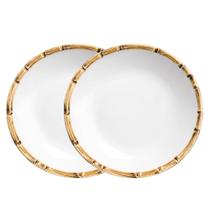 Jogo 2 Prato de Sobremesa de Cerâmica 20cm com Borda de Bambu Branco Scalla Jogo 2 Prato de Sobremesa de Cerâmica 20cm com Borda de Bambu Branco Scalla