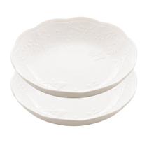 Jogo 2 Prato Fundo Branco de Porcelana New Bone Butterfly Flower Flores 21cm Lyor