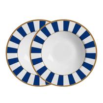 Jogo 2 Prato Fundo de Cerâmica Azul e Branco Listras Stripe Azul Alleanza 24,5cm Jogo 2 Prato Fundo de Cerâmica Azul e Branco Listras Stripe Azul Alleanza 24,5cm