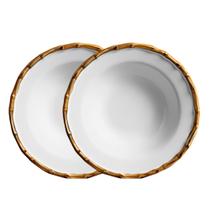 Jogo 2 Prato Fundo de Cerâmica Branco Borda de Bambu Grossa Flat Scalla 22cm Jogo 2 Prato Fundo de Cerâmica Branco Borda de Bambu Grossa Flat Scalla 22cm