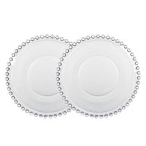 Jogo 2 Prato para Pão Sobremesa Cristal Transparente Pearl Bolinha Wolff 14cm