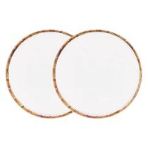 Jogo 2 Prato Raso Branco Borda de Bambu Melamina Branco Wolff 27cm Jogo 2 Prato Raso Branco Borda de Bambu Melamina Branco Wolff 27cm