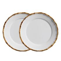 Jogo 2 Prato Raso de Cerâmica Branco Borda de Bambu Grossa 27cm Flat Scalla