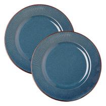 Jogo 2 Prato Raso de Jantar Ceramica Azul Linear Rústico 27cm Lyor