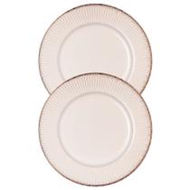 Jogo 2 Prato Raso de Jantar Cerâmica Linear Branco Premium 27cm Lyor