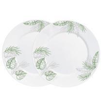 Jogo 2 Prato Raso Opaline de Vidro Branco com Folhas Jungle Leitoso 26cm Haüskraft