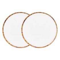Jogo 2 Prato Sobremesa Borda De Bambu Melamina Branco 22cm Wolff Jogo 2 Prato Sobremesa Borda De Bambu Melamina Branco 22cm Wolff