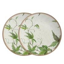Jogo 2 Pratos de Sobremesa de Cerâmica Off White Coup Tropical Leaves Alleanza 20cm