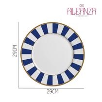 Jogo 2 Pratos Fundo de Cerâmica Listras Stripe Azul Alleanza 29cm