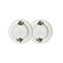 Jogo 2 Pratos Fundos De Porcelana Decorados C/ Filete