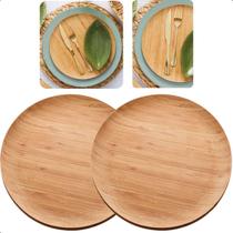 Jogo 2 Pratos Raso Bambu Natural Verona Versátil 27cm Jantar Lyor