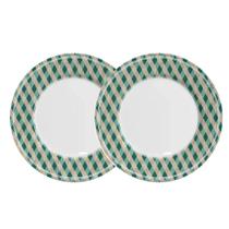 Jogo 2 Pratos Raso Joy Natalino Natal Xadrez Verde e Branco em Cerâmica Alleanza