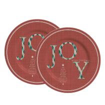 Jogo 2 Pratos Sobremesa Natalino Joy Vermelho Cerâmica Alleanza 20cm