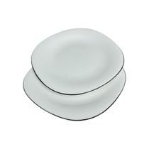 Jogo 2 Pratos Sobremesa Vidro Opalino Branco com Borda Preta Jogo 2 Pratos Sobremesa Vidro Opalino Branco com Borda Preta