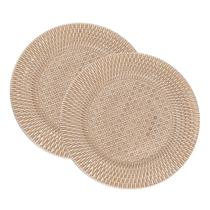 Jogo 2 Sousplat Redondo de Plástico Wolff com Textura de Rattan Bronze 33cm Jogo 2 Sousplat Redondo de Plástico Wolff com Textura de Rattan Bronze 33cm
