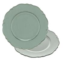 Jogo 2 Sousplat Redondo Mesa de Chá Café Sobremesa Patinado Plástico Moon Verde 25cm Lyor