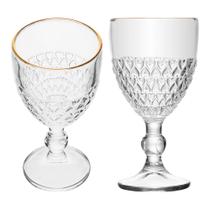 Jogo 2 Taça com Borda Dourada Coração Vidro Cor Transparente Fio de Ouro para Água 320ml Lyor