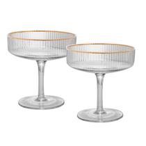 Jogo 2 Taça de Vidro Coupe com Borda Dourada Lines Wolff 200ml