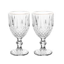 Jogo 2 Taça de Vidro Transparente com Borda Dourada Fio de Ouro Greek 345ml Wolff