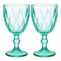 Jogo 2 Taça Diamond Verde Claro Vidro Diamante para Vinho Água e Sucos Haüskraft Premium 320ml