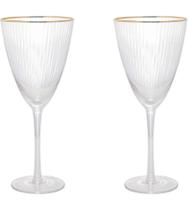 Jogo 2 Tacas 400ml De Vidro Para Vinho Com Borda Dourada Lines