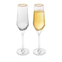 Jogo 2 Taças Champagne Espumante Cristal Borda Dourada 300ml