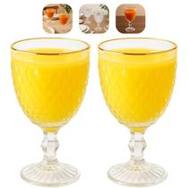 Jogo 2 Taças De Vidro Para Agua Suco Drinks Borda Dourada Bico de Abacaxi 325ml Luxo Lyor Jogo 2 Taças De Vidro Para Agua Suco Drinks Borda Dourada Bico de Abacaxi 325ml Luxo Lyor