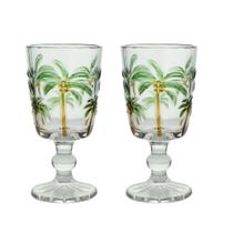 Jogo 2 Taças de Vidro Tropical Palm Tree Coqueiro Água Transparente Lyor 275ml