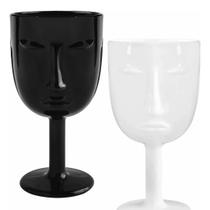 Jogo 2 Taças Faces Em Vidro 260Ml Preto E Branco