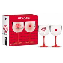 Jogo 2 Taças Gin Bicolor - Você Me Faz Tão Bem 580ml Presente Namorados Brasfoot
