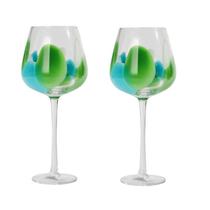 Jogo 2 tacas p/vinho petala em vidro 500ml verde/azul/branco