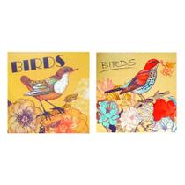 Jogo 2 Telas Canvas Quadros 30x30cm Decorativos Pássaros Birds