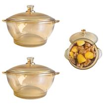 Jogo 2 Tigelas Caçarola de Vidro Com Tampa 800ml Saladeira Jogo 2 Tigelas Caçarola de Vidro Com Tampa 800ml Saladeira