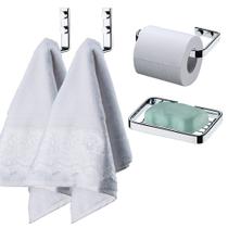 Jogo 2 toalheiros 1 saboneteira porta papel higiênico para banheiro lavabo gancho cabideiro pendurar