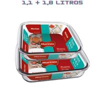 Jogo 2 Travessa ( 1,1L - 1,8L) Quadrada Marinex Vidro Temp