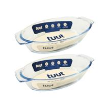 Jogo 2 Travessas Oval em Vidro Borossilicato Premium com Alças 640ml Forno e Micro-ondas